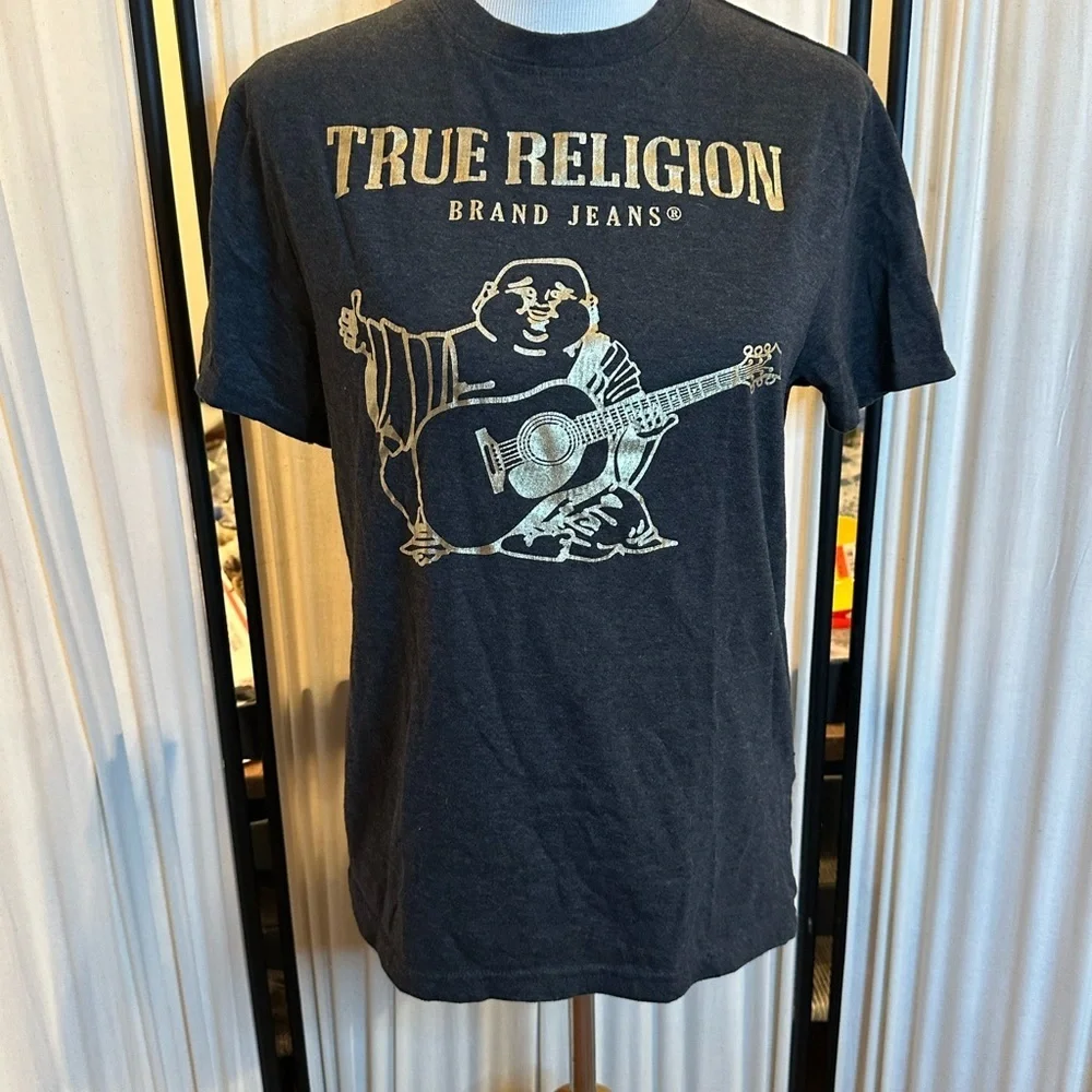 True Religion Black Short Sleeve Tee with Metallic Logo